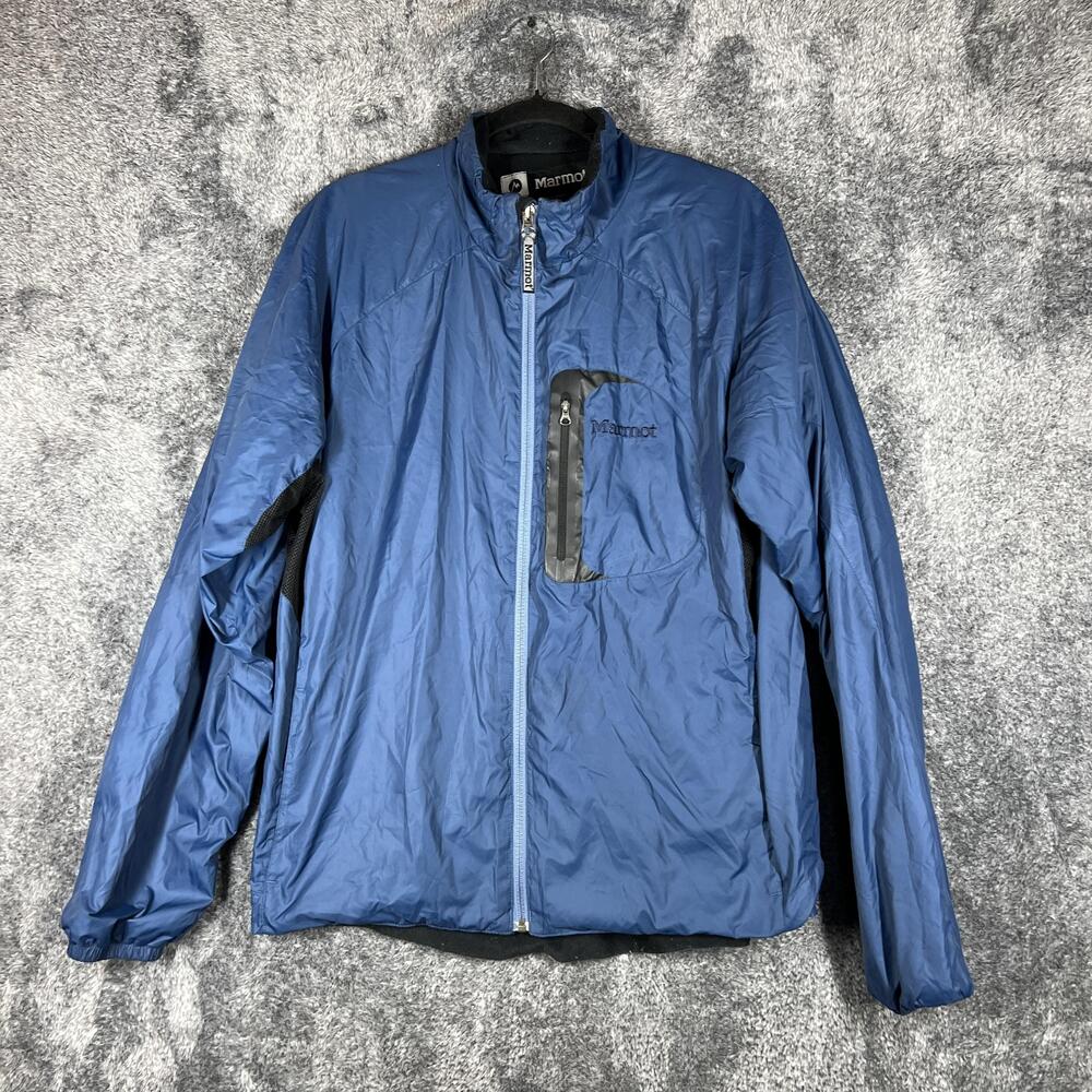 Marmot Jacket Mens L Blue Windbreaker Nylon Lined Pockets Zip Vietnam